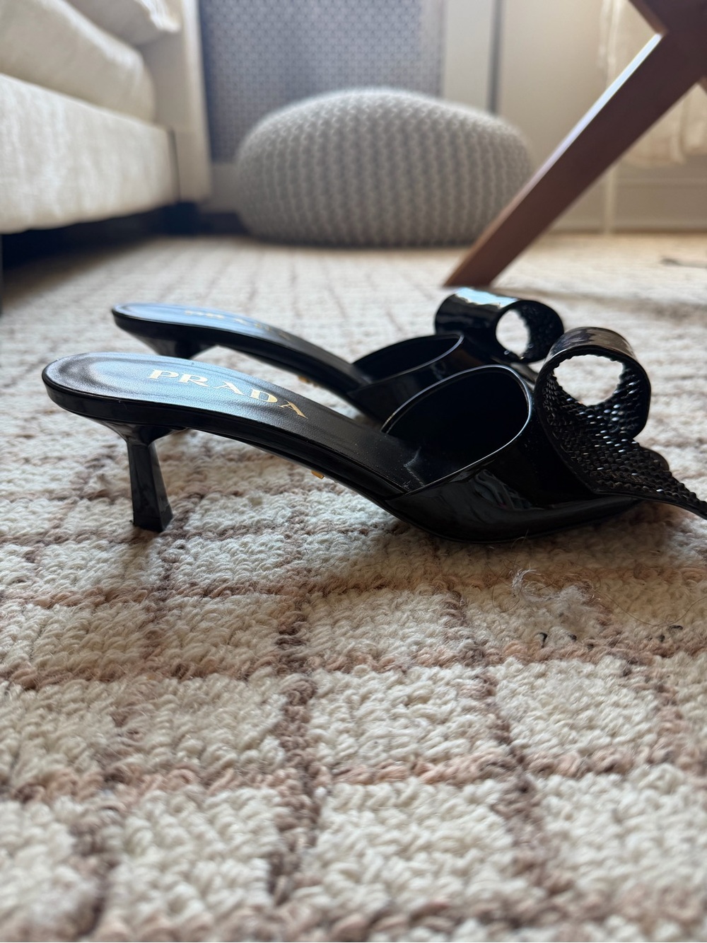 NEW Prada Black Patent Slide Mules with Bow Accent - Picture 2 of 4